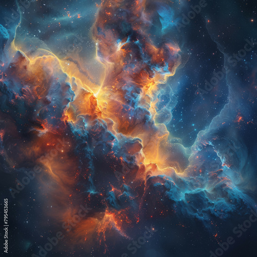 Abstract Orange-Blue Space Nebula - Cosmic Fusion