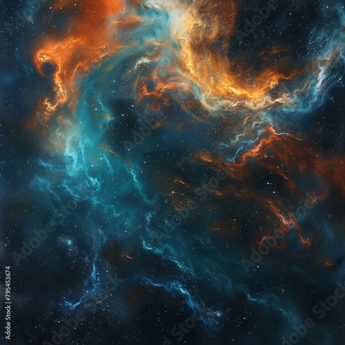 Abstract Orange-Blue Space Nebula - Cosmic Fusion