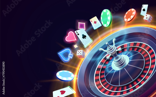 Casino fortune machine winner, jackpot fortune of luck, win banner. Vector illustration