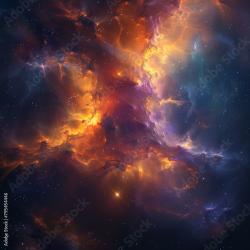 Abstract Orange-Blue Space Nebula - Cosmic Fusion