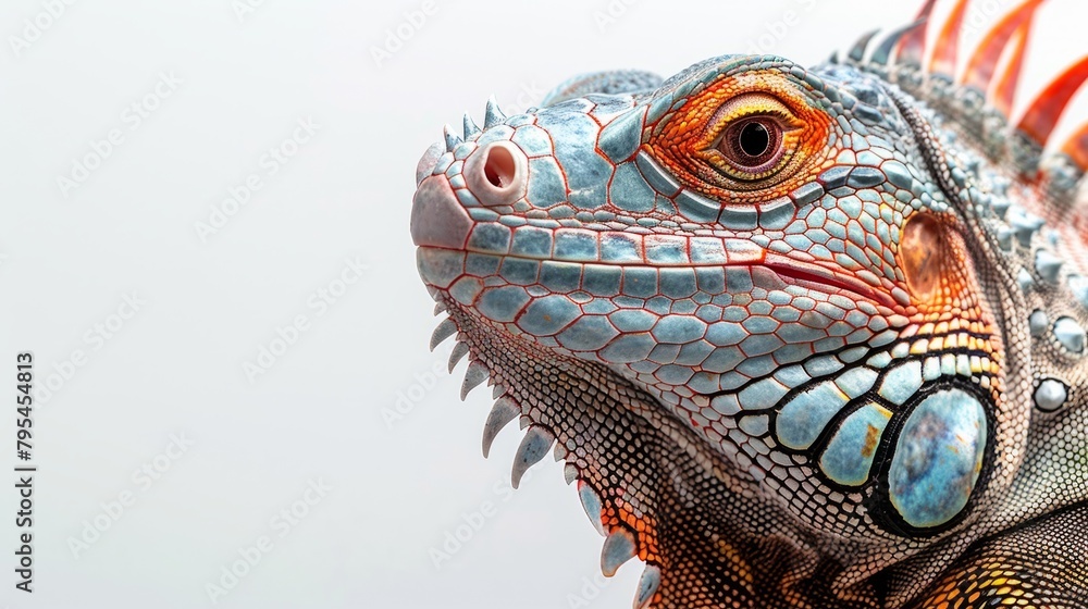 (Iguana Iguana) on a white background will show off the bright colors and intricate details of this amazing reptile. With a distinctive shade that can only be seen on the head.