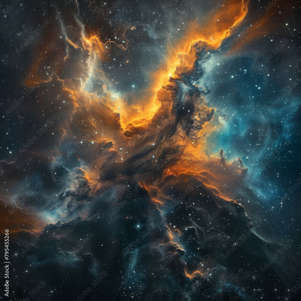 Obraz premium Abstract Orange-Blue Space Nebula - Cosmic Fusion