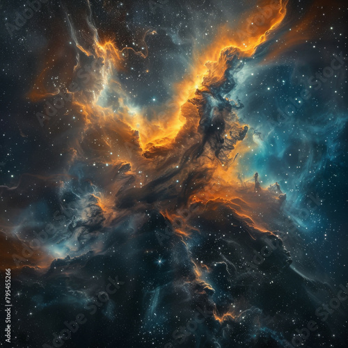 Abstract Orange-Blue Space Nebula - Cosmic Fusion