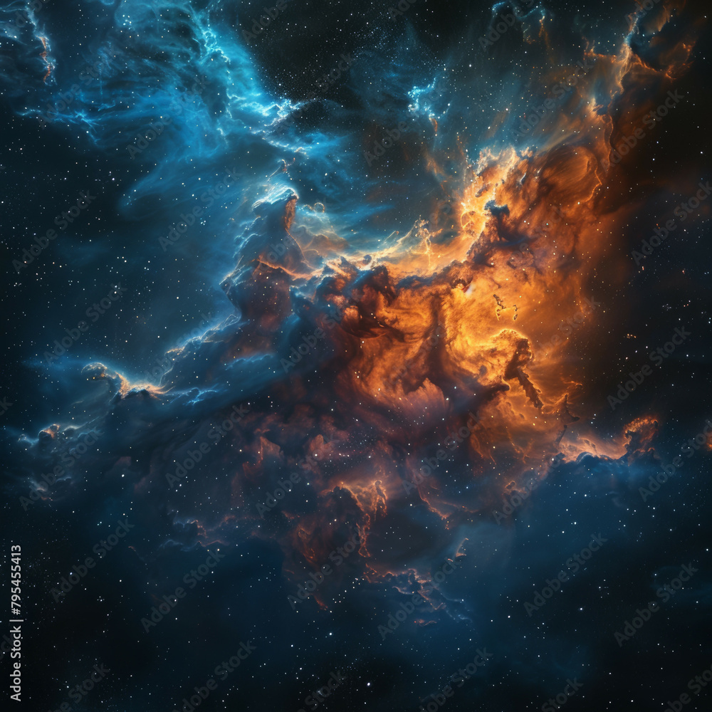 Abstract Orange-Blue Space Nebula - Cosmic Fusion Abstract Orange-Blue Space Nebula - Cosmic Fusion