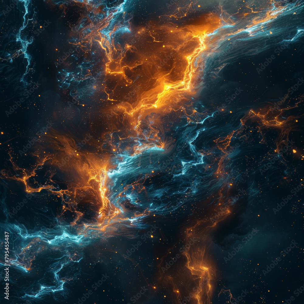 Abstract Orange-Blue Space Nebula - Cosmic Fusion Abstract Orange-Blue Space Nebula - Cosmic Fusion
