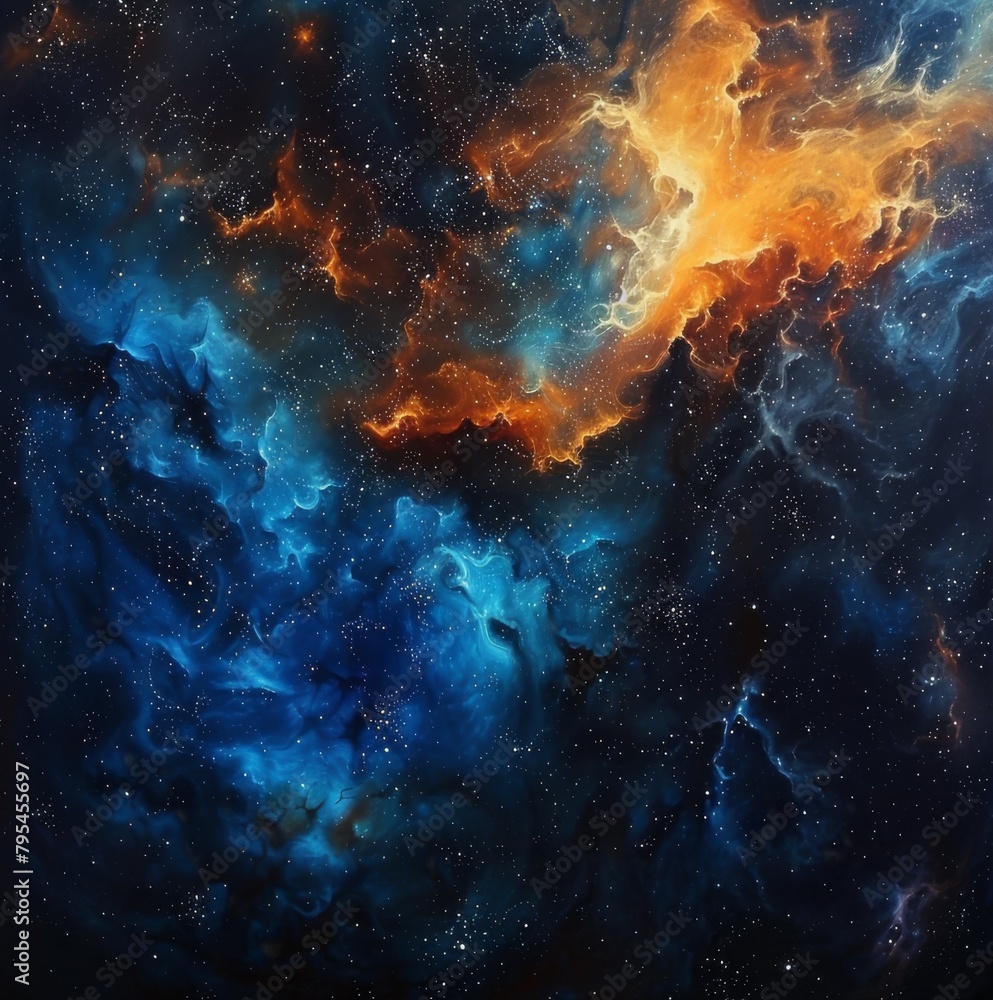 Abstract Orange-Blue Space Nebula - Cosmic Fusion