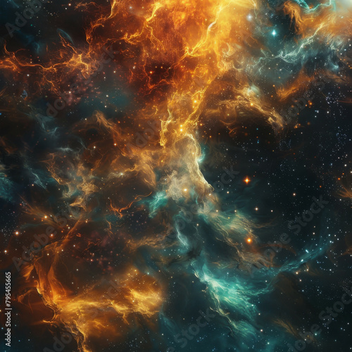 Abstract Orange-Blue Space Nebula - Cosmic Fusion