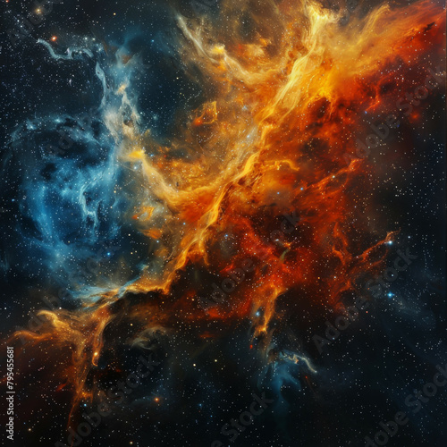 Abstract Orange-Blue Space Nebula - Cosmic Fusion