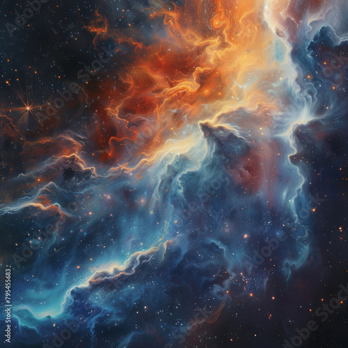 Wallpaper Mural Abstract Orange-Blue Space Nebula - Cosmic Fusion Torontodigital.ca