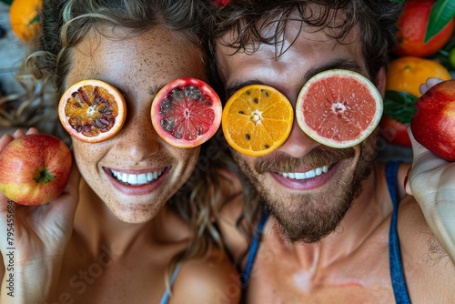 A curly-haired woman seen holding a vibrant apple with a blurred face, suggests a healthy lifestyle photo