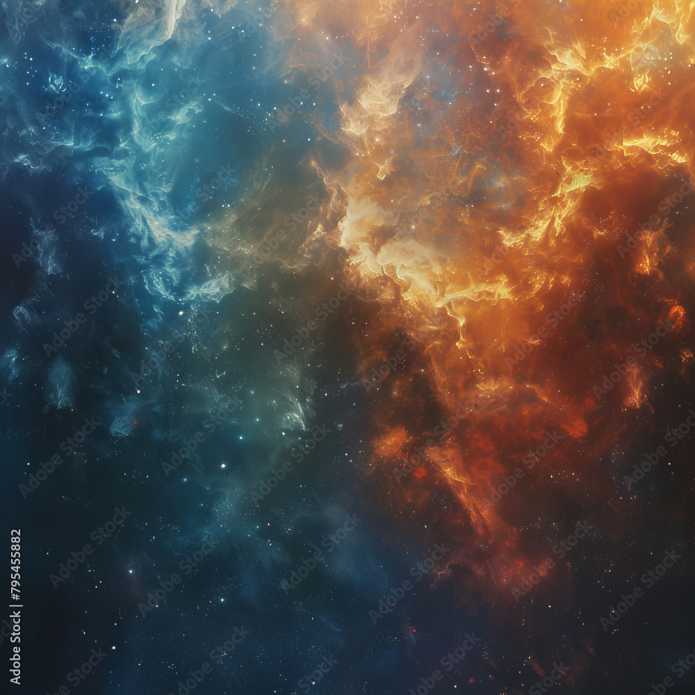 Fototapeta premium Abstract Orange-Blue Space Nebula - Cosmic Fusion