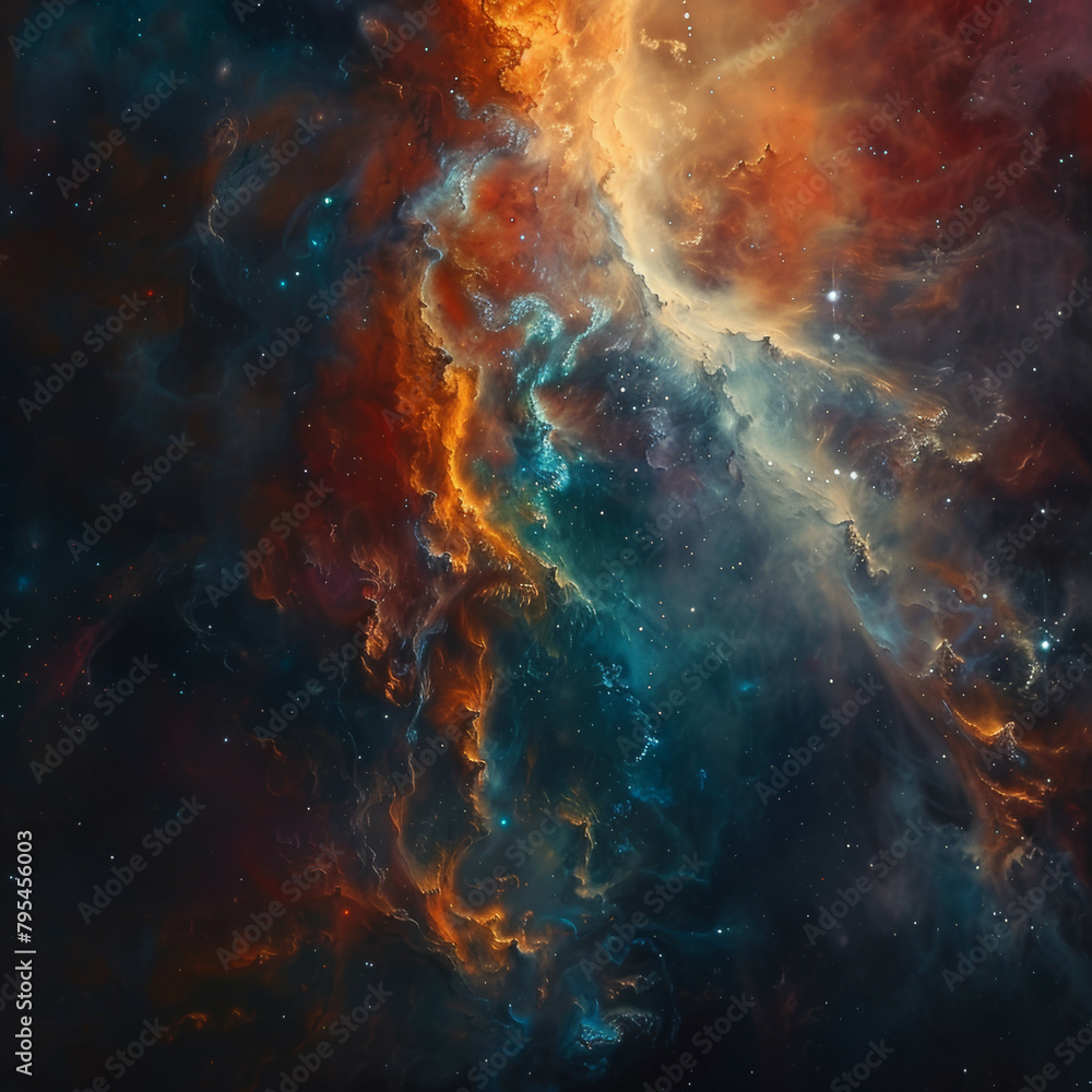 Fototapeta premium Abstract Orange-Blue Space Nebula - Cosmic Fusion