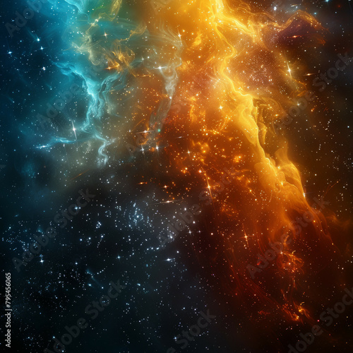 Abstract Orange-Blue Space Nebula - Cosmic Fusion