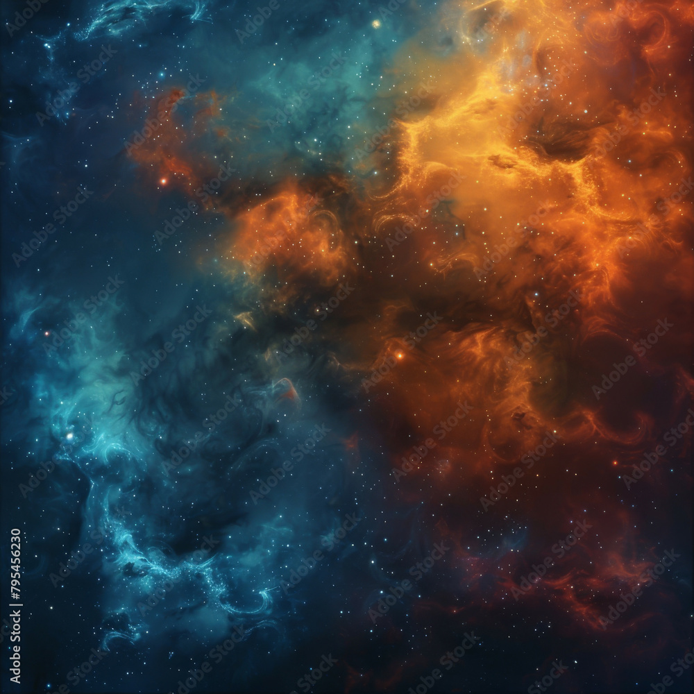 Fototapeta premium Abstract Orange-Blue Space Nebula - Cosmic Fusion