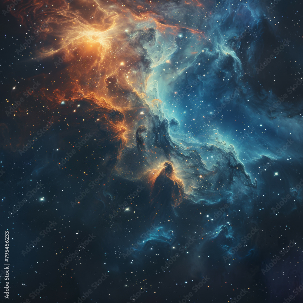 Abstract Orange-Blue Space Nebula - Cosmic Fusion Abstract Orange-Blue Space Nebula - Cosmic Fusion