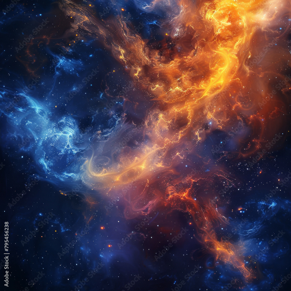 Fototapeta premium Abstract Orange-Blue Space Nebula - Cosmic Fusion