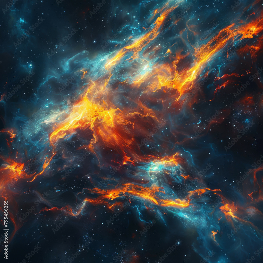 Abstract Orange-Blue Space Nebula - Cosmic Fusion Abstract Orange-Blue Space Nebula - Cosmic Fusion