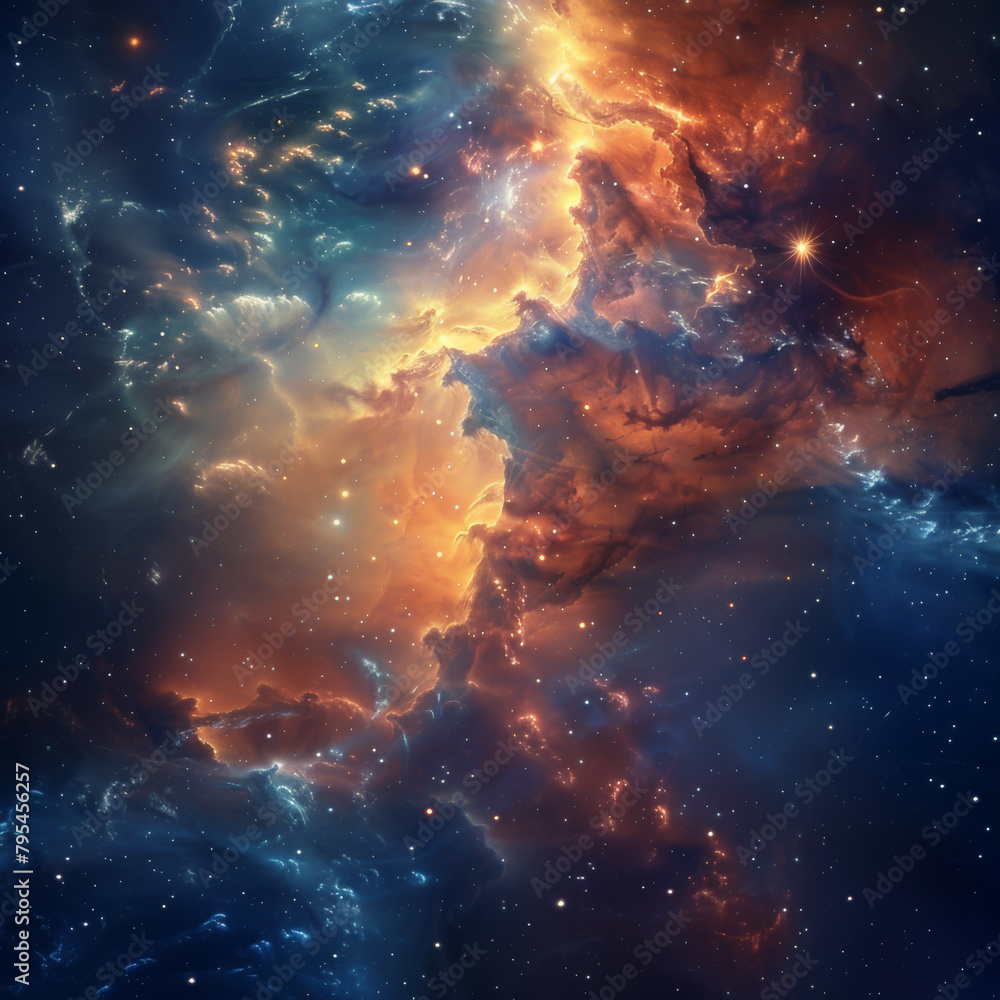 Abstract Orange-Blue Space Nebula - Cosmic Fusion