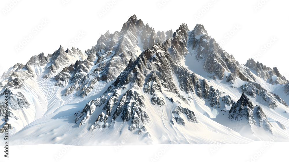 Obraz premium Snowy mountains with rocks and peaks, isolated on white background