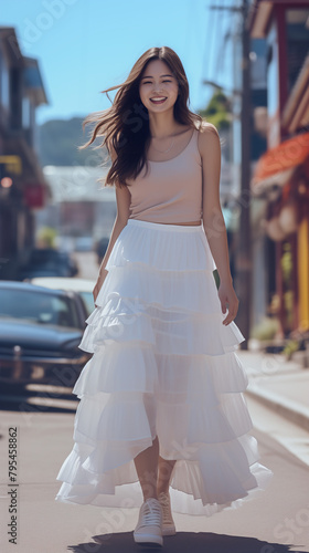 프릴 스커트 입은 아름다운 한국 여성 © COADEL