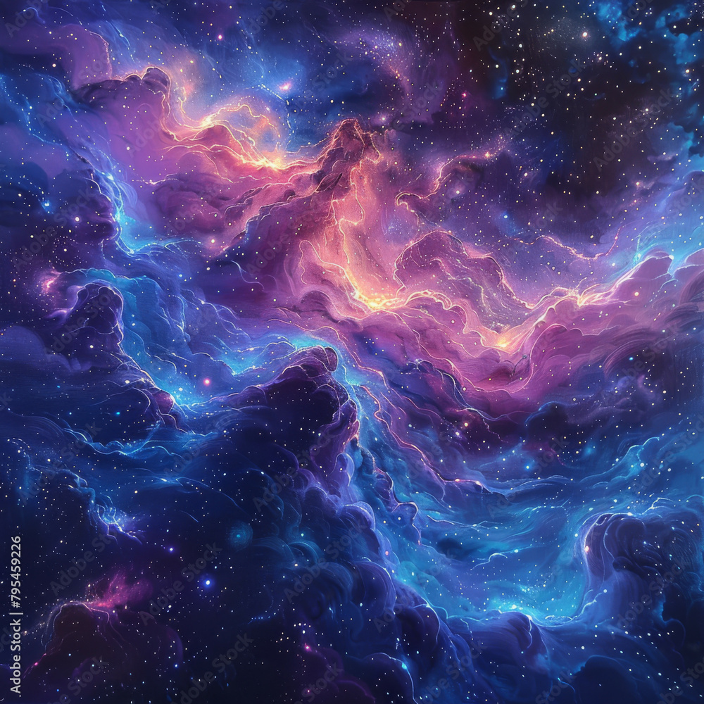 Nebula Neon Dreams in Blue - Purple and Fuchsia