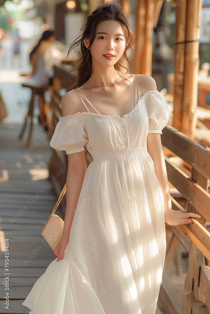 Naklejka premium 흰색 드레스를 입은 여성