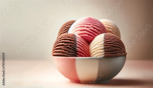 Neapolitan Ice Cream Scoops in a Bowl