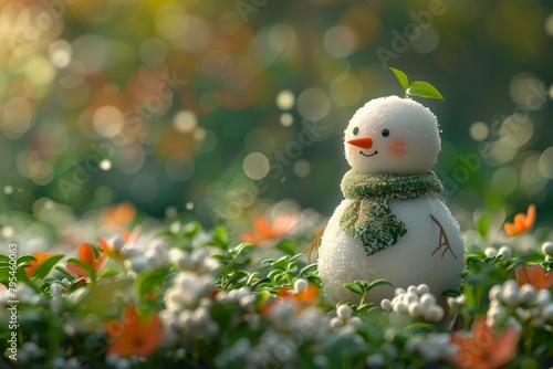 A colorful snowman on the snow 