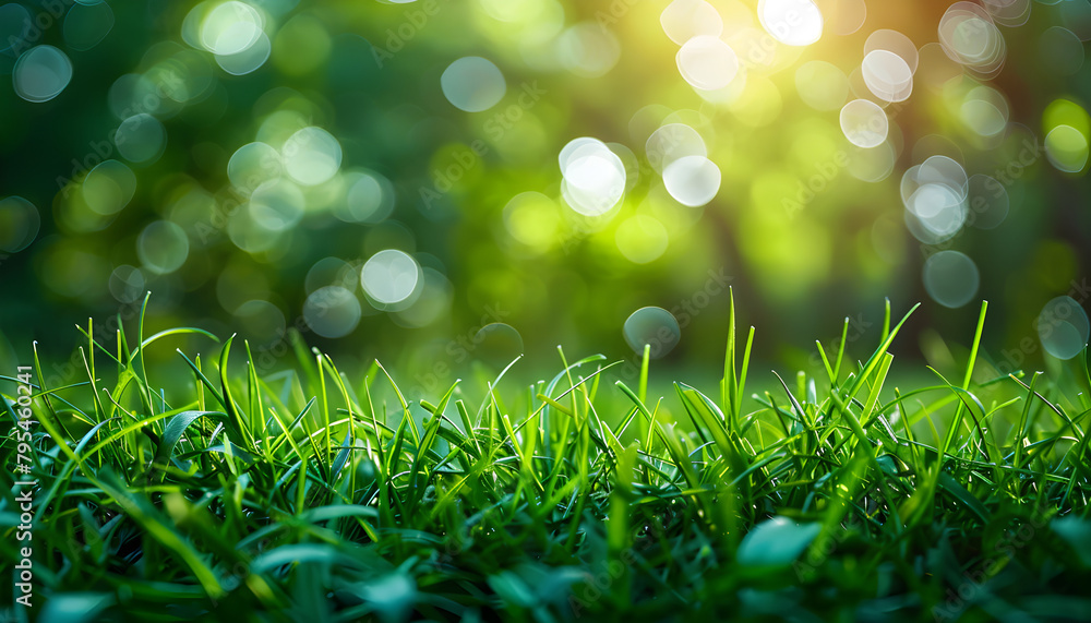 A vibrant green lawn with fresh grass outdoors, creating a peaceful and serene natural environment. Perfect for spring-themed designs, environmental campaigns, or nature-related content.