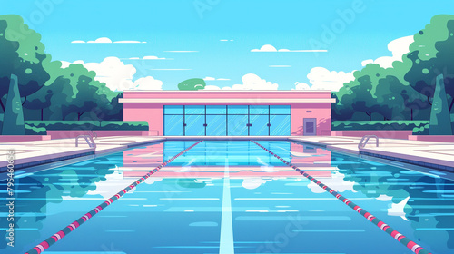 Outdoor swimming court scene in flat graphics © Ricardo Costa