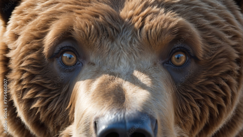Obraz premium Mighty Vision, Big Eyes of a Brown Bear, Close-up and Commanding Attention.