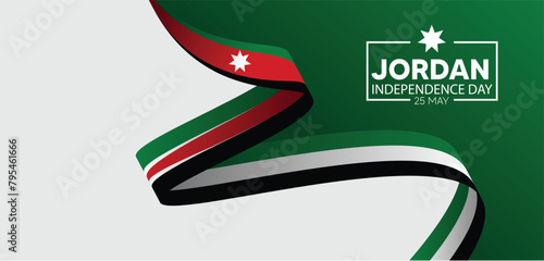 Jordan Independence Day 25 May flag ribbon vector poster