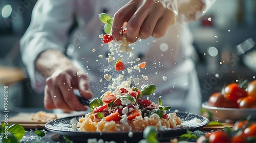 Chef In Restaurant Arrangin And Decorating Food