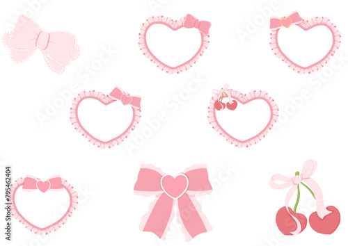collection of cute pink ribbon coquette aesthetic illustration