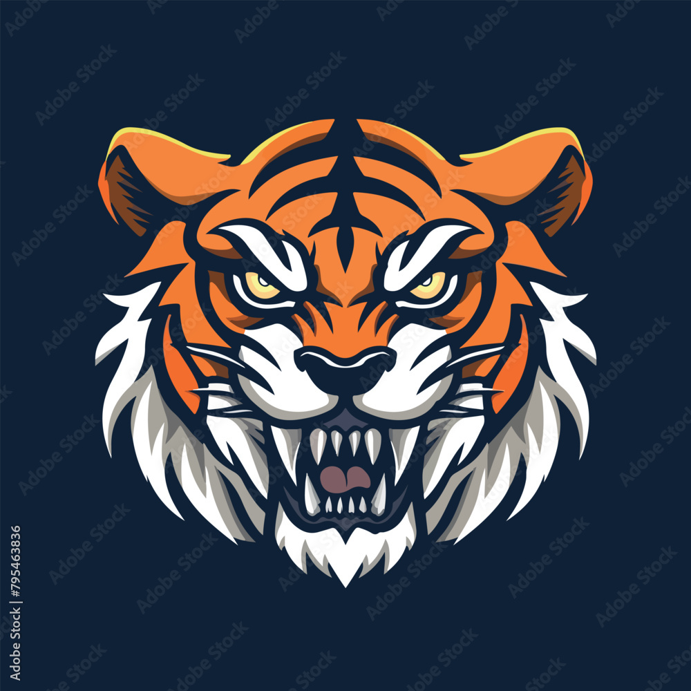 Roaring tiger head mascot logo vector illustration with isolated background