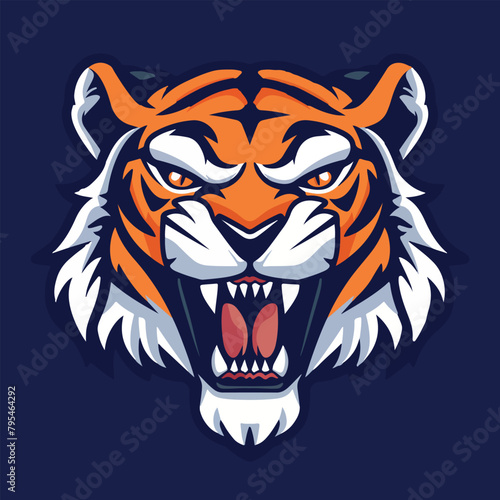 Roaring tiger head mascot logo vector illustration with isolated background © Generative Ai