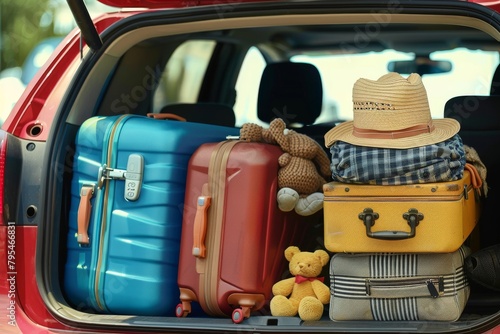 Wallpaper Mural Preparing for a summer road trip, luggage and memories in a car trunk Torontodigital.ca