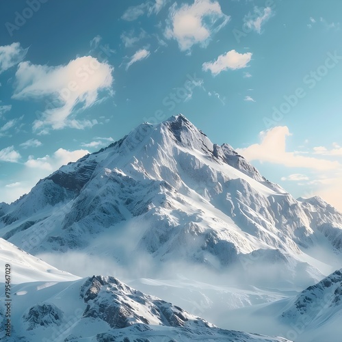 Majestic Snow Capped Mountain Peak in Dramatic Winter Landscape with Glaciers and Cloudy Sky Perfect for Educational Videos on Geology and Ecology