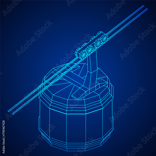 Cable car cabin gondola. Funicular simple cableway concept. Wireframe low poly mesh vector illustration