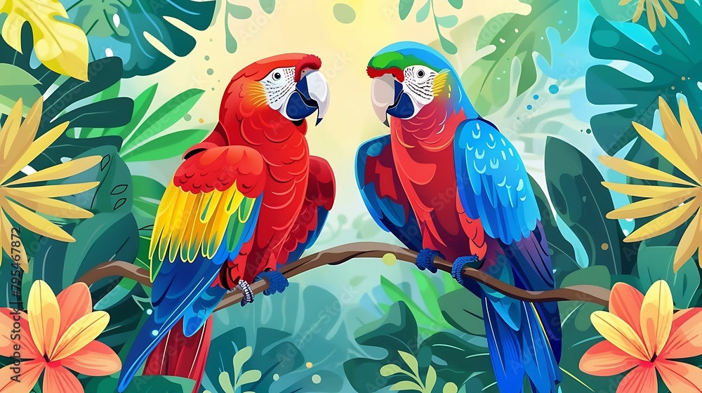 Illustration of Beautiful cute parrot colorful nature ornament, parrot day