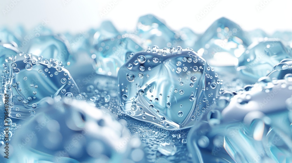 A close up of ice cubes with water droplets on them A close up of ice cubes with water droplets on them