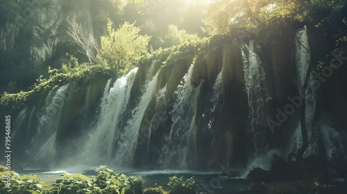Waterfall landscape of Plitvice Lakes Croatia photo