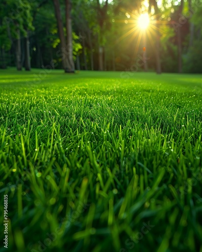 Imagine a freshly mowed lawn, its green blades glistening in the sunlight, conveying a sense of cleanliness and freshness 8K , high-resolution, ultra HD,up32K HD