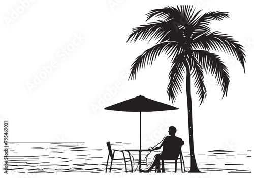 summer design palm tree sitting on chair front table and umbrella man vector