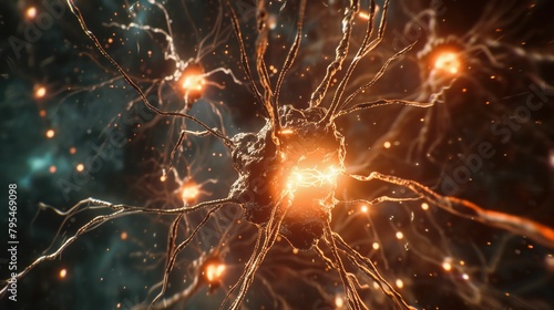 Neuron communication and brain activity. Action potential, impulse propagation, and neural circuits.