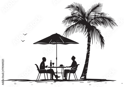 summer design palm tree sitting on chair front table and umbrella man vector