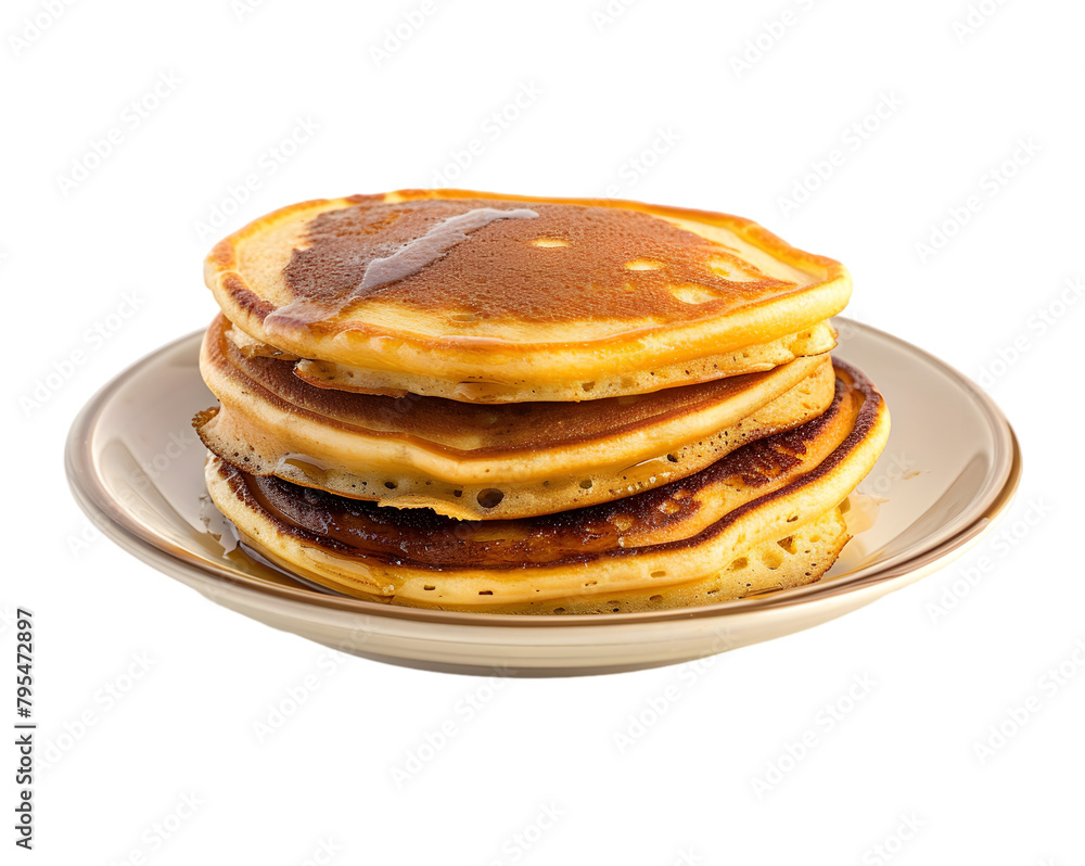 Stack of pancakes on a plate on transparent background