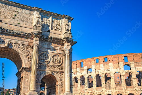 Rome italian city ancient and modern mouments and streets photo