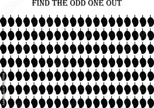 find the odd mango. Brain teaser activity game for kids. Vector illustration isolated on white background.