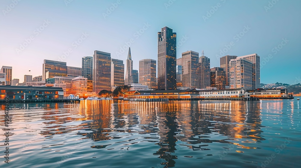 Fototapeta premium San Francisco Financial District And Waterfront at Dusk 